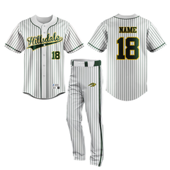 Hillsdale Baseball Uniform – Classic White with Green Stripes Hillsdale Baseball Uniform – Classic White with Green Stripes